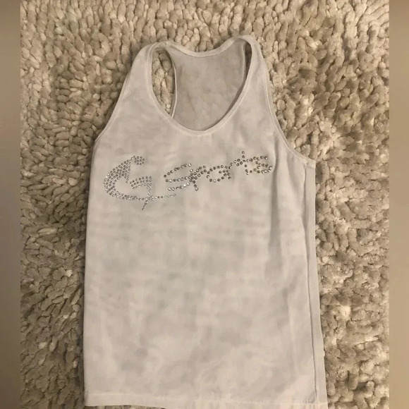 Free with purchase 2 Vintage G-Sports Sheer White Bling Tank Top Size Small - Picture 2 of 6